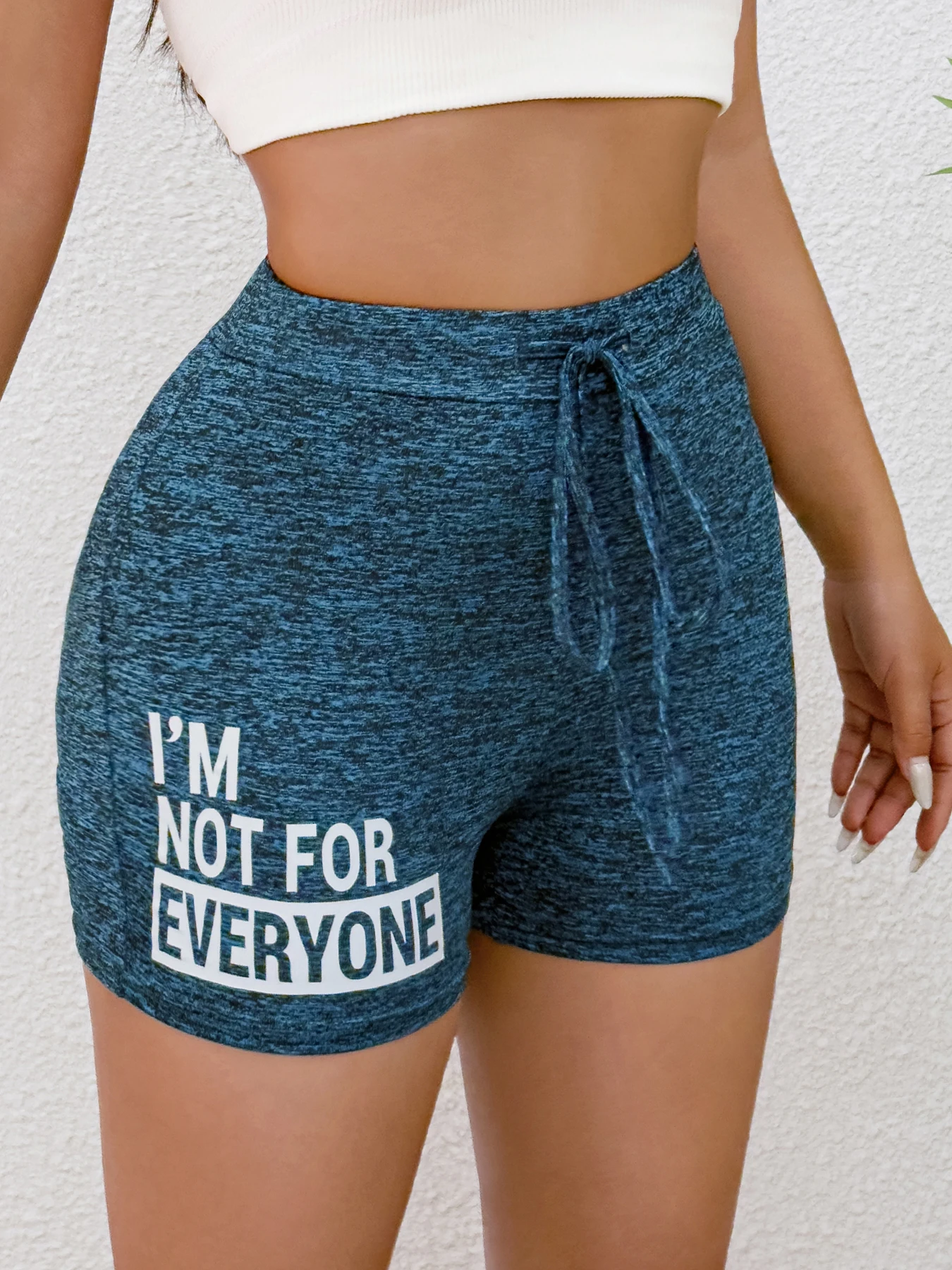 Womens Spring Summer High Waist Shorts Casual Sporty Blue Printed Drawstring Waist Slim Fit Lounge Daily Pants 4