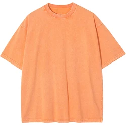 Vintage Snowflake Point Solid Color Cotton Short Sleeve Tee - S (Orange)