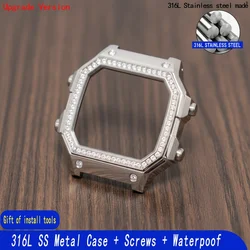 Premium Metal Replacement Watch Case - 316L Steel Cover & Mesh Back Modification Kit (Diamond case)