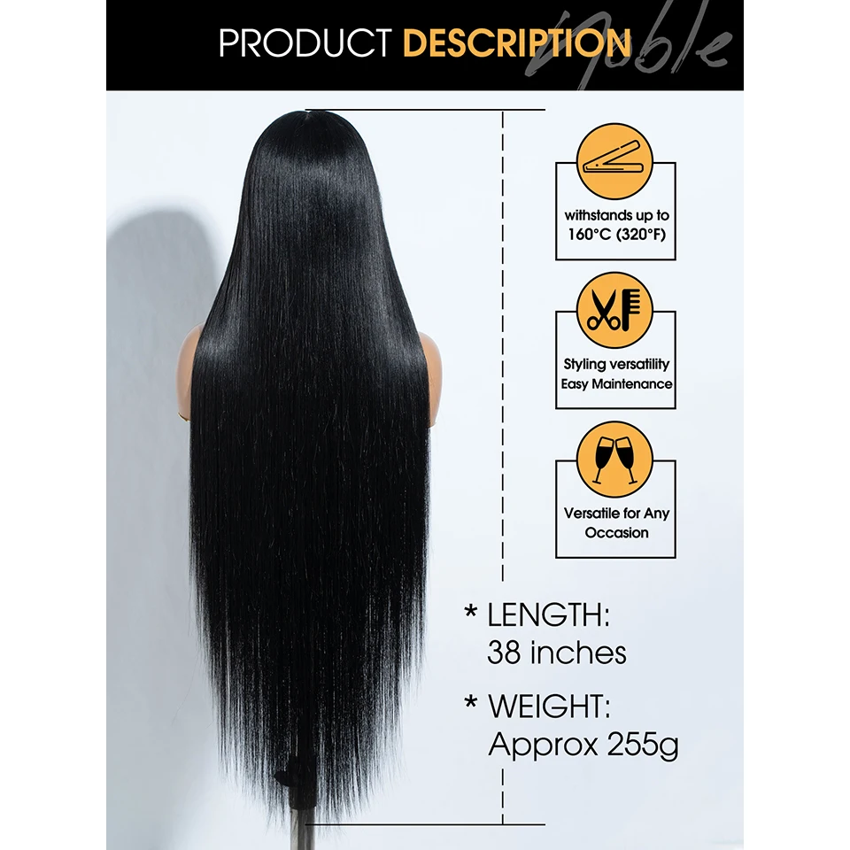 Noble Synthetic Lace Front Wigs For Women 38 inch Straight Layered Wigs 13X4 Lace Frontal Free Part Wig Cosplay Lace Front Wig