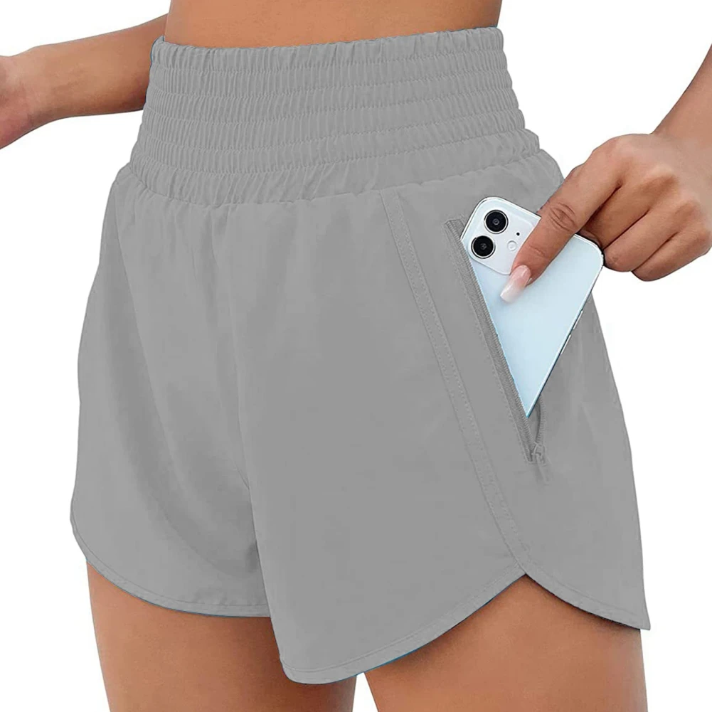 Shorts de treino elástico de secagem rápida para mulheres, shorts atléticos respiráveis, corrida e ioga, duas peças falsas, fitness