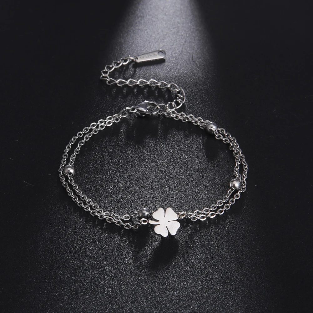 Kkjoy Armbänder Von Frauen Silber Farbe Edelstahl Doppel Mond Kette Stern Perlen Armreifen Minimalistischen Weiblichen Schmuck Zubehör – Detail 22