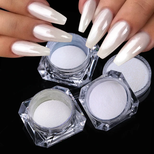 1Box Mirror Nail Powder Pigment Pearl White Rubbing on Nail Art Glitter Dust Chrome Aurora Blue Manicure Decorations