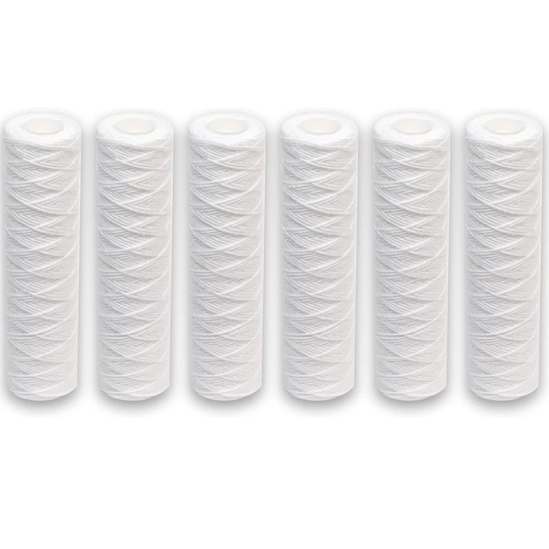 6pcs Universal String Wound Sediment Water Filter Cartridges for Most 10-Inch RO Unit 5 Micron â€“ 10" x 2.5"