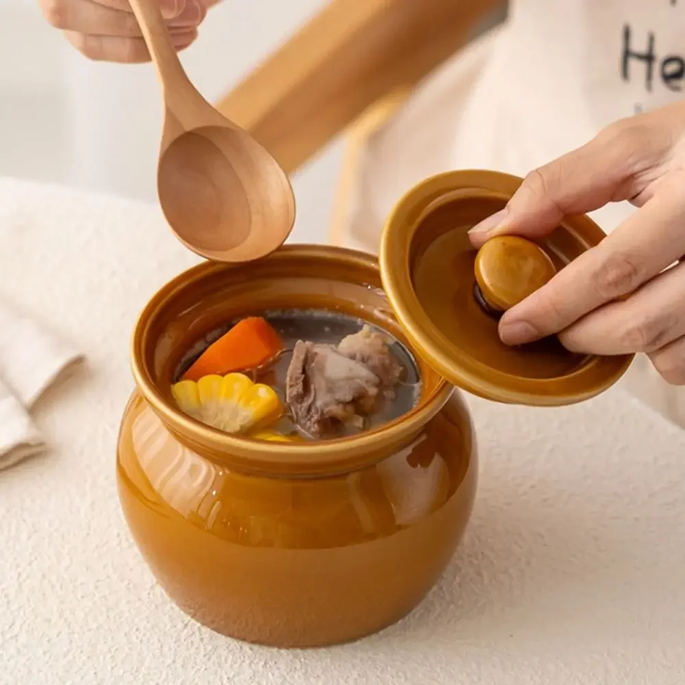 Hot Sale Ceramic Food Storage Jar Cooking Stew Pot with Lid 400 ML Mini Thickened Household Non-Stick steaming pot Stewed soup
