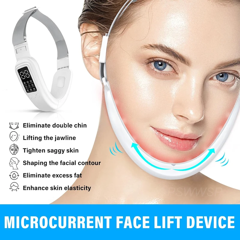 EMS Double Chin V Shape Lift Belt Facial Lifting Massager Hot Compress Face Slimming Cheek Lifting V Face Vibration Massager