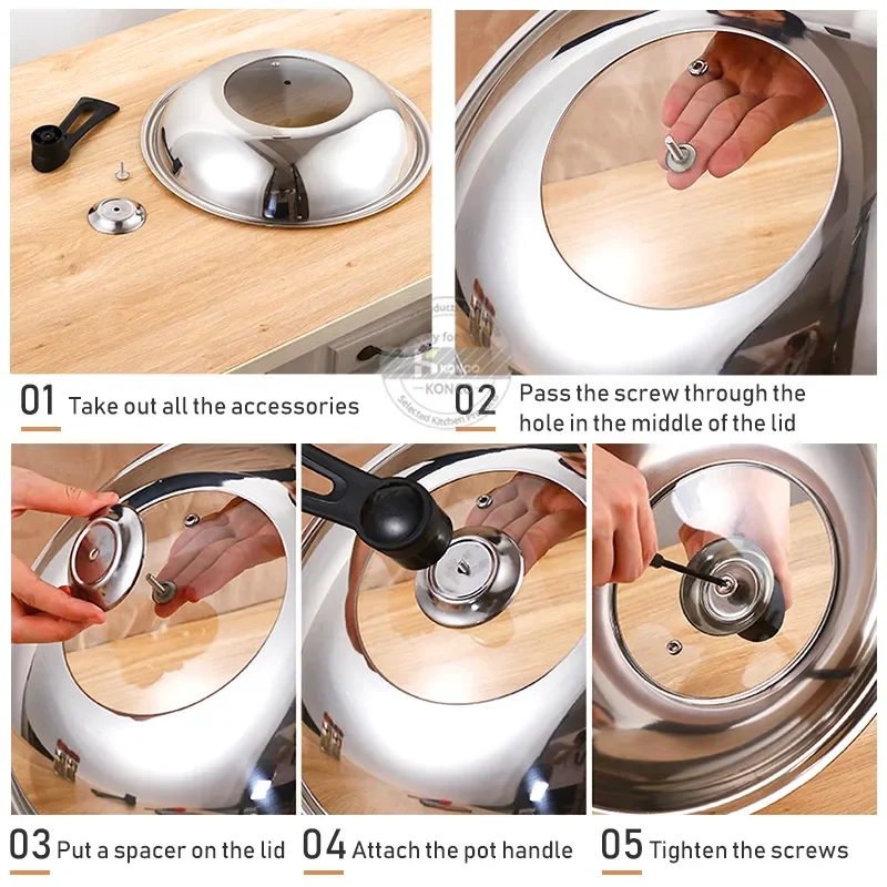 Glass Lid 30/32/34/36cm Compatible with Wok Pan Stainless Steel Replacement Cover Oven Safe for Skillets Pans Universal Cookware