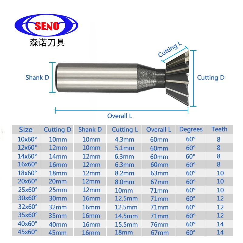 Fraise Hss Queue D'aronde 10mm Fraise Queue D'aronde HSS 10mm - Angle 60° - Pour Acier, Fonte, Fer Fraises Acier Rapide