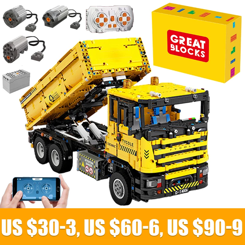 Technical Car Dirt Truck App Telecomando Moter Power T4006 Cantiere Mattoni Building Blocks Moc Toys For Kids Sets