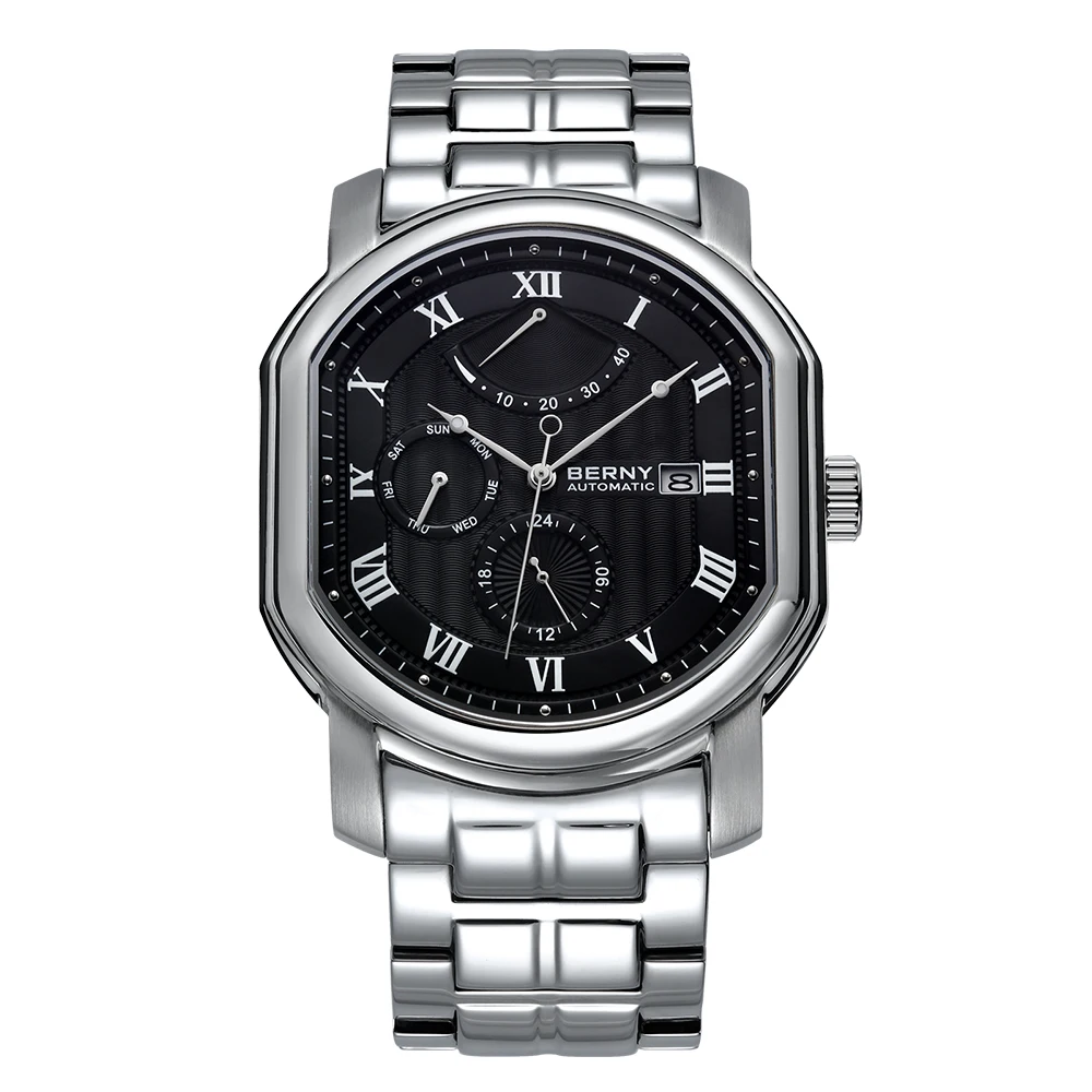 

BERNY Mechanical Wristwatch Men Luxury Miyota 9110 Movement Auto Date Stainless Steel Sapphire Waterproof Automatic Watch Men