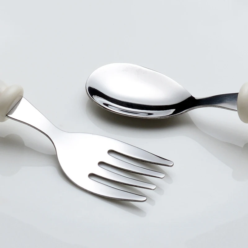 2pcs/Set Baby Gadget Tableware Children Utensil Stainles Steel Toddler Dinnerware Cutlery Cartoon Infant Food Feeding Spoon Fork 4