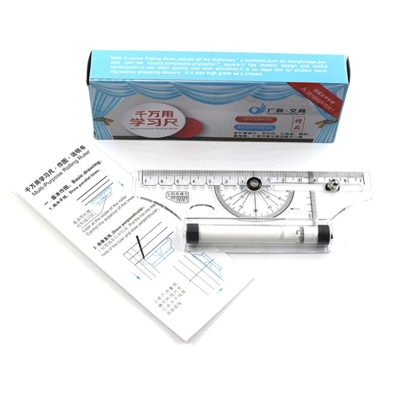 Kids Metric  Triangle-Ruler Angles Line Parallel Compass-Ruler Multi-purpose Rolling Ruler Drawing Pulley Centering