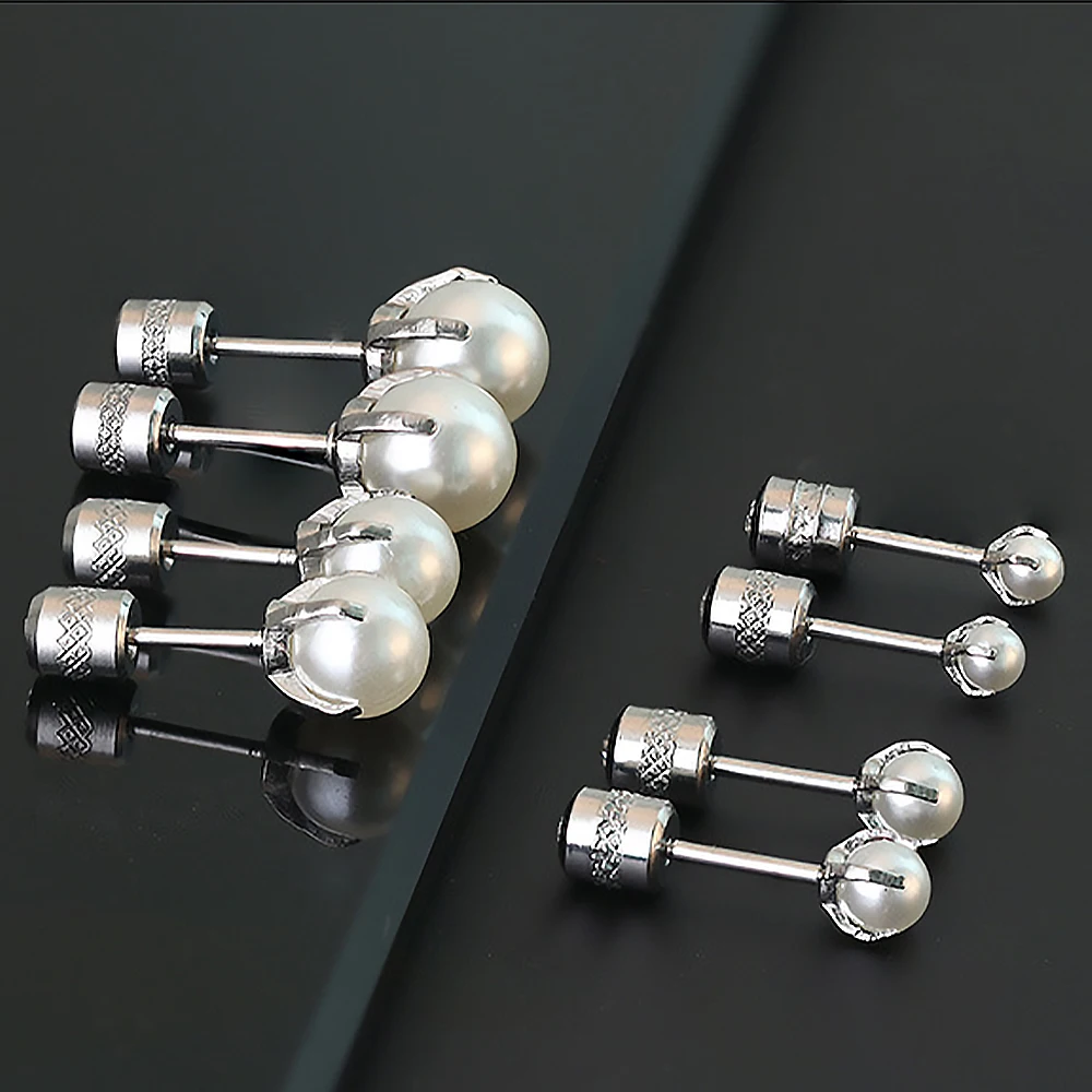 Stainless Steel Stud Earrings Antique Design Women Claw Pearl Screw Back Fashion Jewelry Accessories Party Gift Wholesale