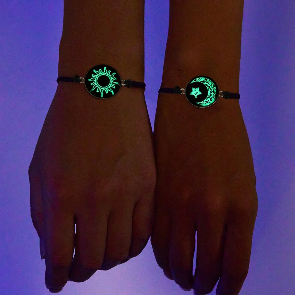 2 Pcs/Set Luminous Braided Rope Couple Bracelets for Lovers Sun Moon Butterfly Glow in the Dark Chains Noctilucent Jewelry Gift