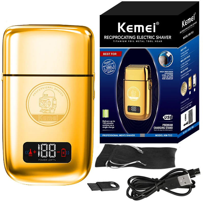

Kemei Metal Body Rechargeable Electric Shaver Men's Reciprocating LED Digital Display Professional Beard Trimmer Machine For Men