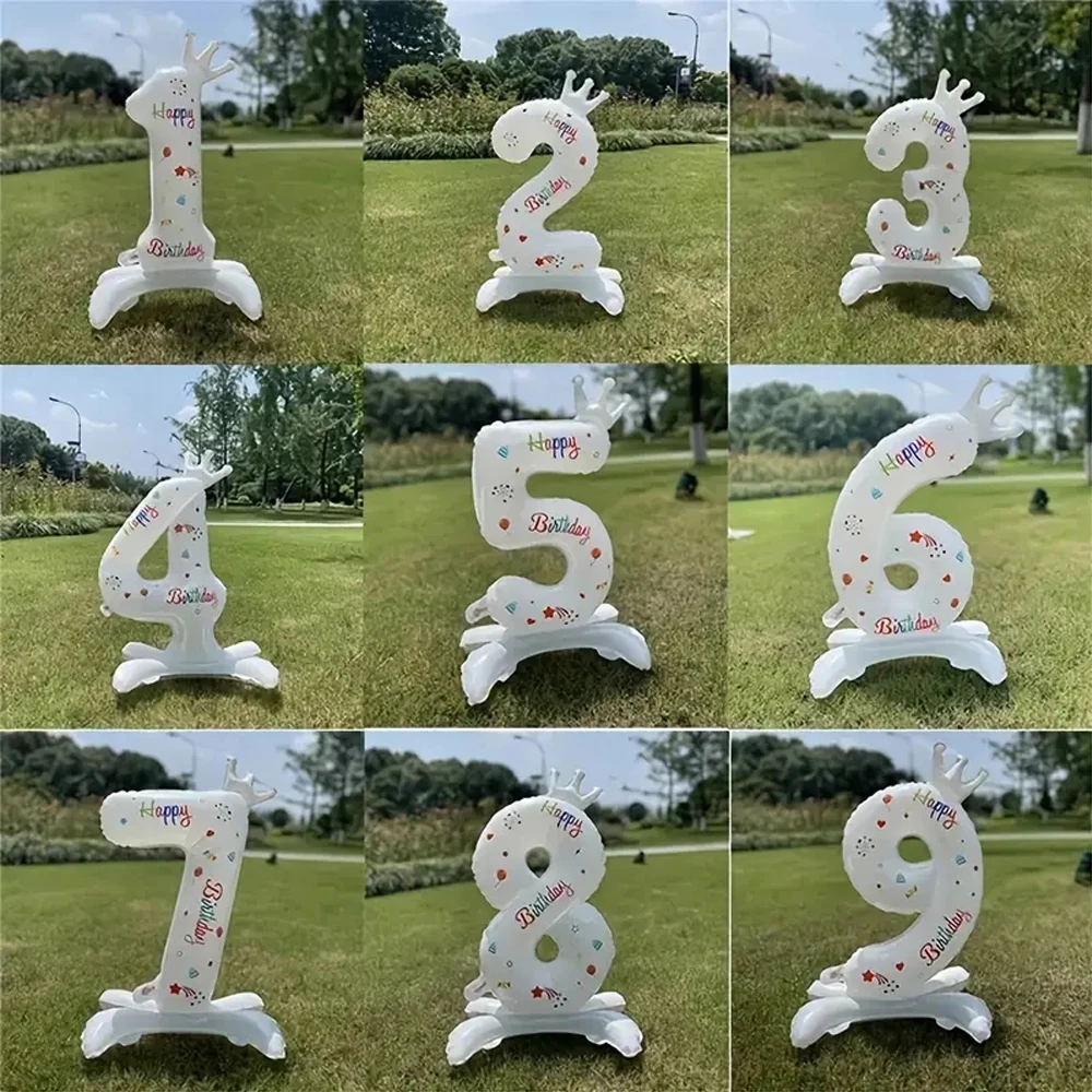 

2PCS Number Balloons 32 Inch White Self Standing Number Balloons 0-9 Kids Birthday Party Decorations Baby Shower Air Globes