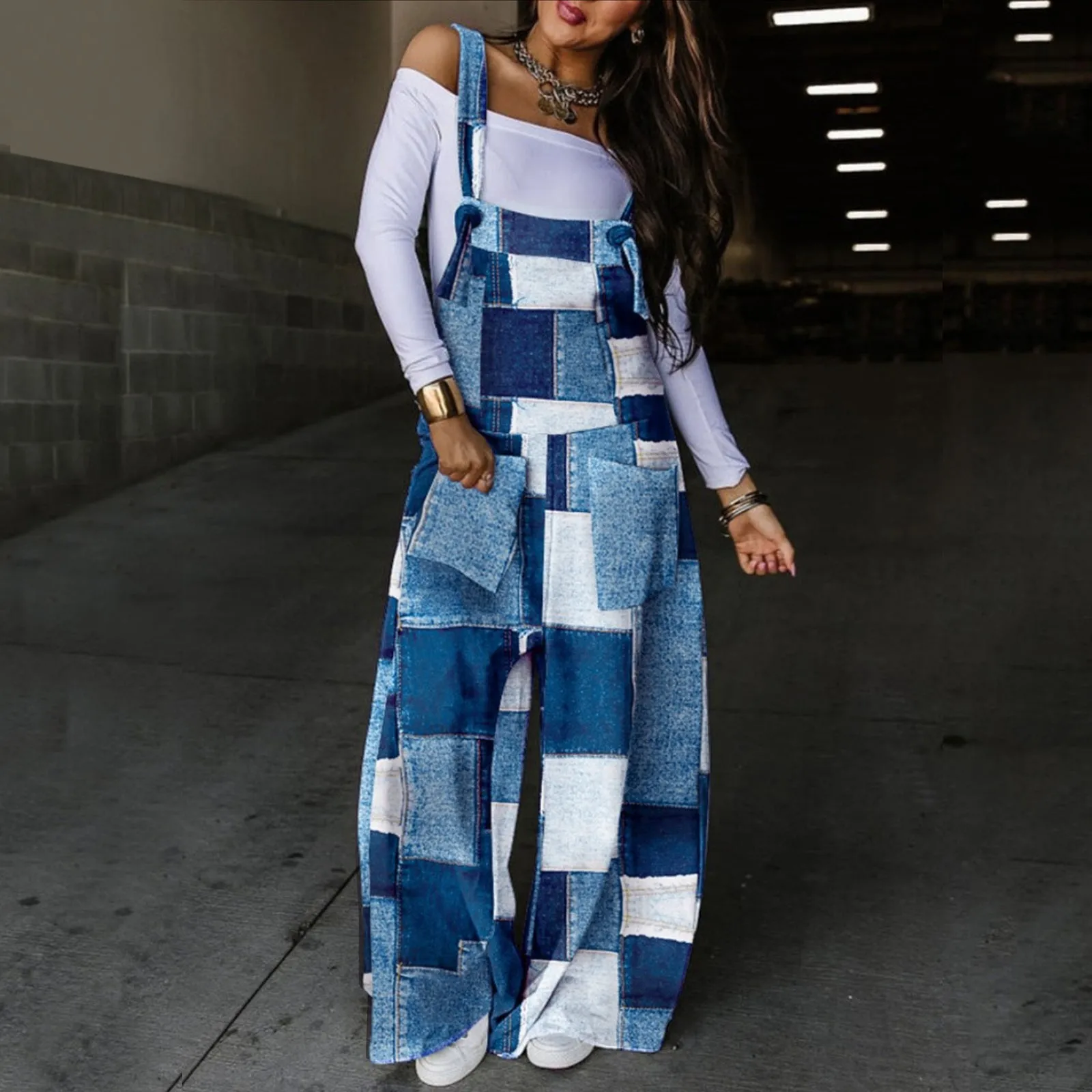 

Women Long Jumpsuit Colorblack 3d Print Dungarees Casual Female Loose Sleeveless Straps Wide Leg Women Suspender Loose Jumpsuit