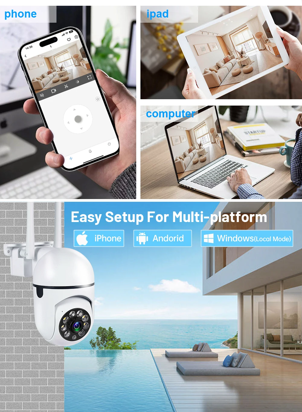 Sa5eefa36b143405c9b14819b5bcf92f7e 1080P 4PCS Outdoor Camera CCTV IP Wifi Surveillance Camera Waterproof Security Protection Wireless Home Monitor Track Alarm 360°