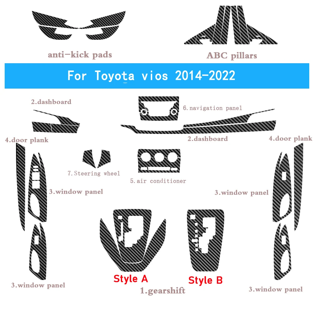 

Стайлинг автомобиля, карбоновое волокно, внутренняя центральная консоль, изменение цвета, литьевая наклейка, наклейки для Toyota vios 2014-2022