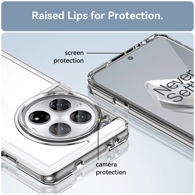 OnePlus 12 Clear Case with Hard PC Back and Soft TPU Bumper - Camera Lens Protection Transparent Cover