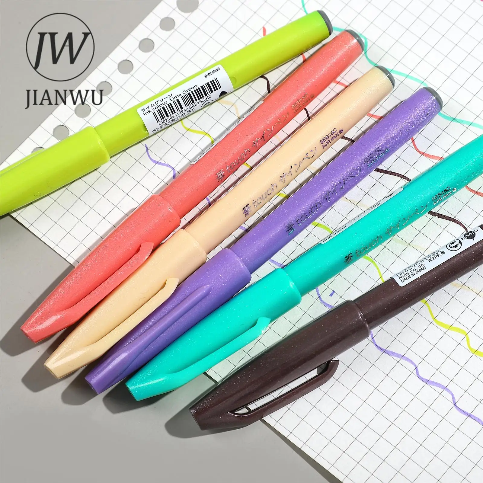 JIANWU Colorful Soft-tipped Handwriting Pen Drawing Marker Pen Write Smoothly Creative DIY Journal Student Pentel