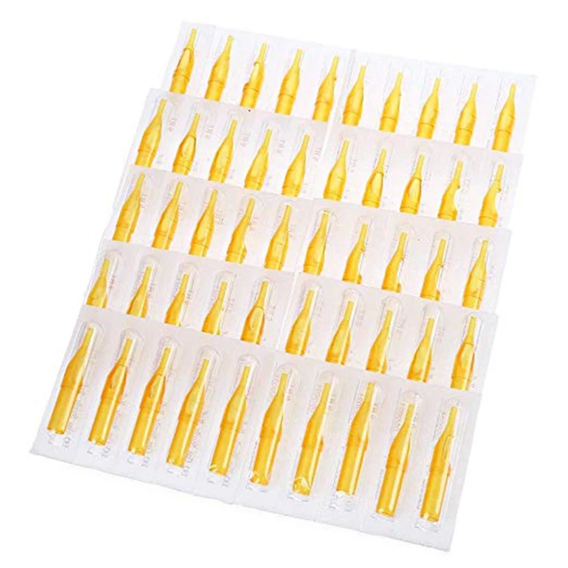 50/100pcs Assorted Disposable Yellow Tattoo Tips Plastic Tattoo Tips Nozzle Tube for Machine Needles Supply