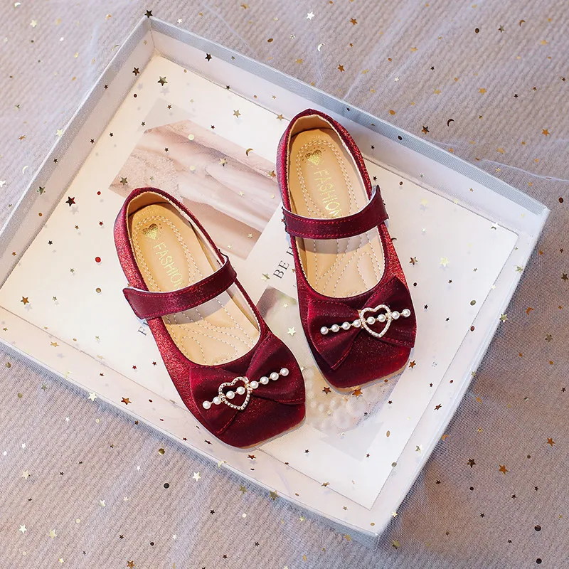 Girls Rhinestone Princess Shoes with Bow-knot Little Kids Mary Janes Shoes for Party Wedding Fashion Children Performance Shoes