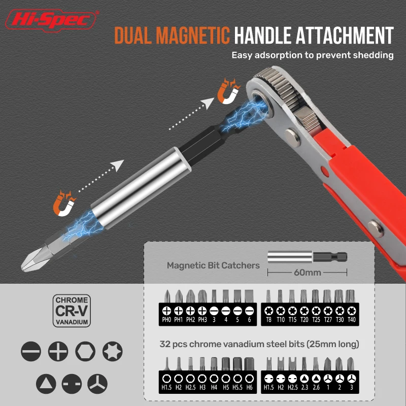 Apollo 1/4" Drive Quick-Release Ratchet & Bit Set, Cr-V Steel w/ Phillips/Slotted Screwdrivers for Auto Repair & Hand Tools image 5