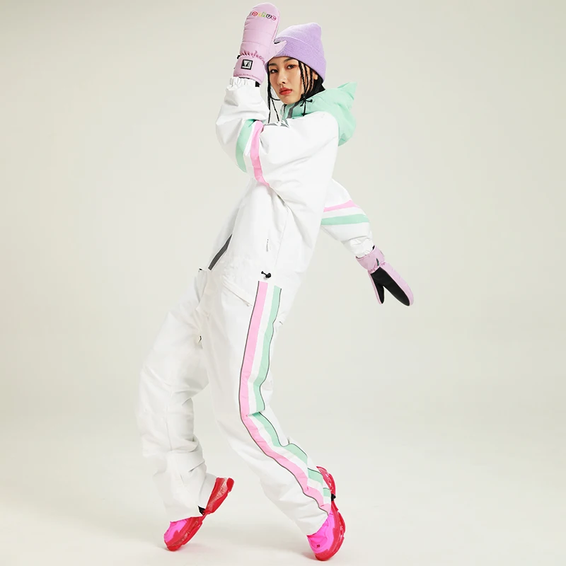 Waterproof Women One Piece Ski Suit Hooded Woman Ski Jumpsuit Winter Sport Female Snowsuit Snowboard Overall Mountain Clothes
