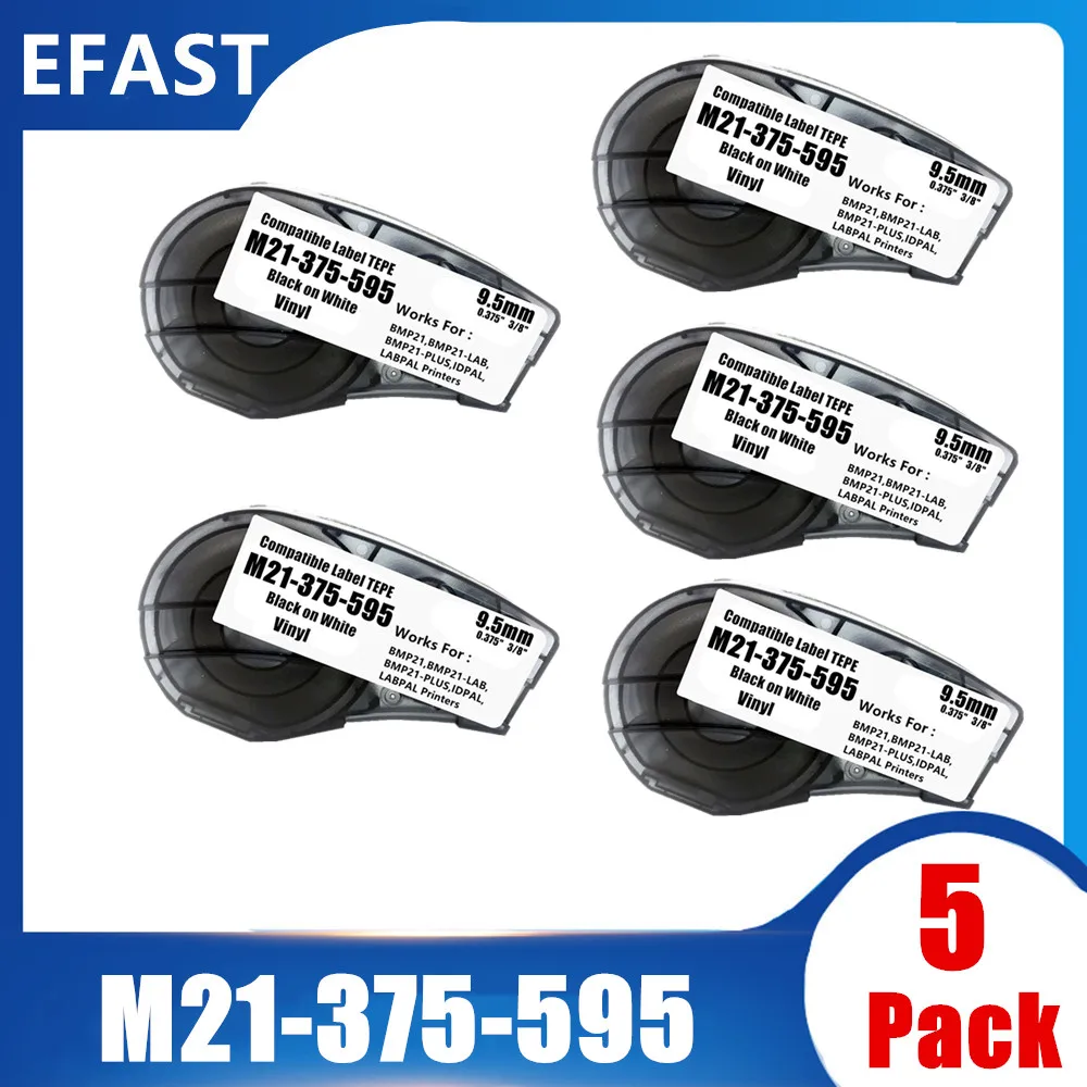 

1~5Pack M21 375 595 Vinyl Label Ribbon Black on White label Compatible For BMP21,BMP21-LAB,BMP21 PLUS Printer 9.5mm *6.4m