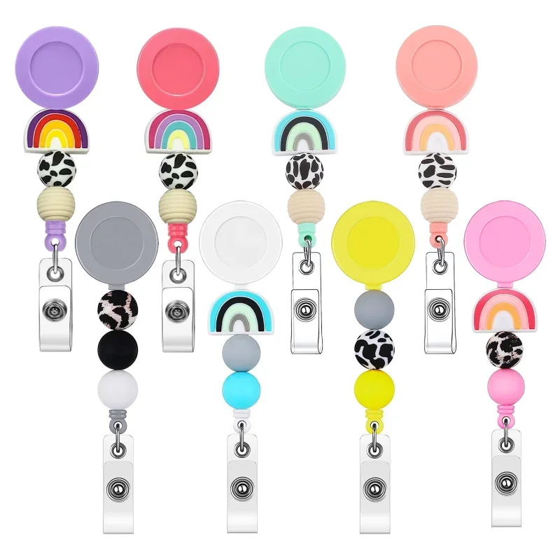 

New Handmade Design Rainbow Silicone Beads ID Badge Holder Work Badge Gfit for Doctor Nurse Charm Gift