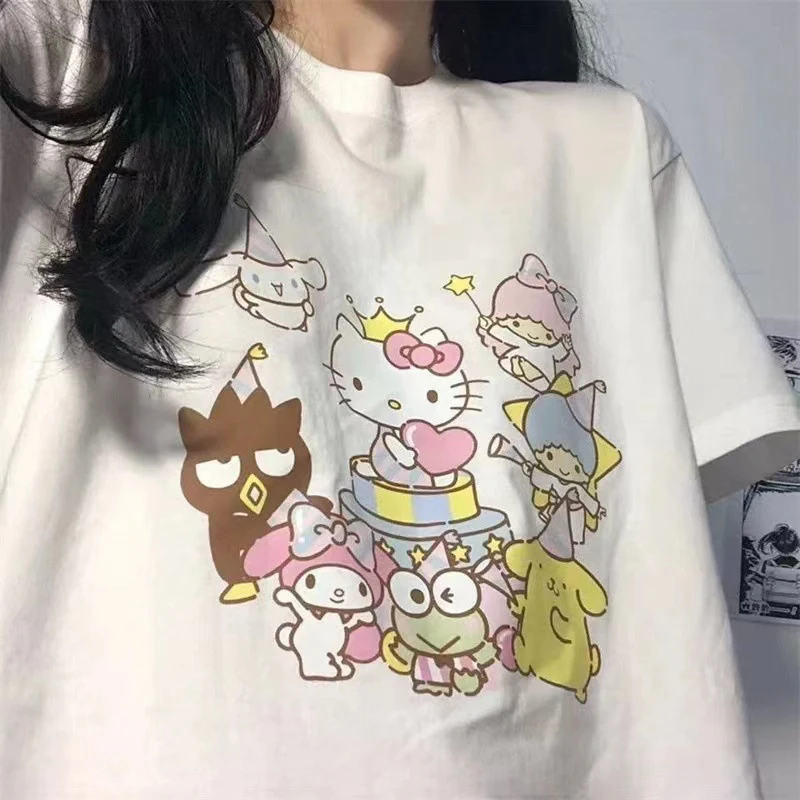 

Sanrio, Hello Kitty Kuromi Cinnamoroll футболка Kawaii летняя одежда для женщин Y2k девушки аниме Женская семейная одежда