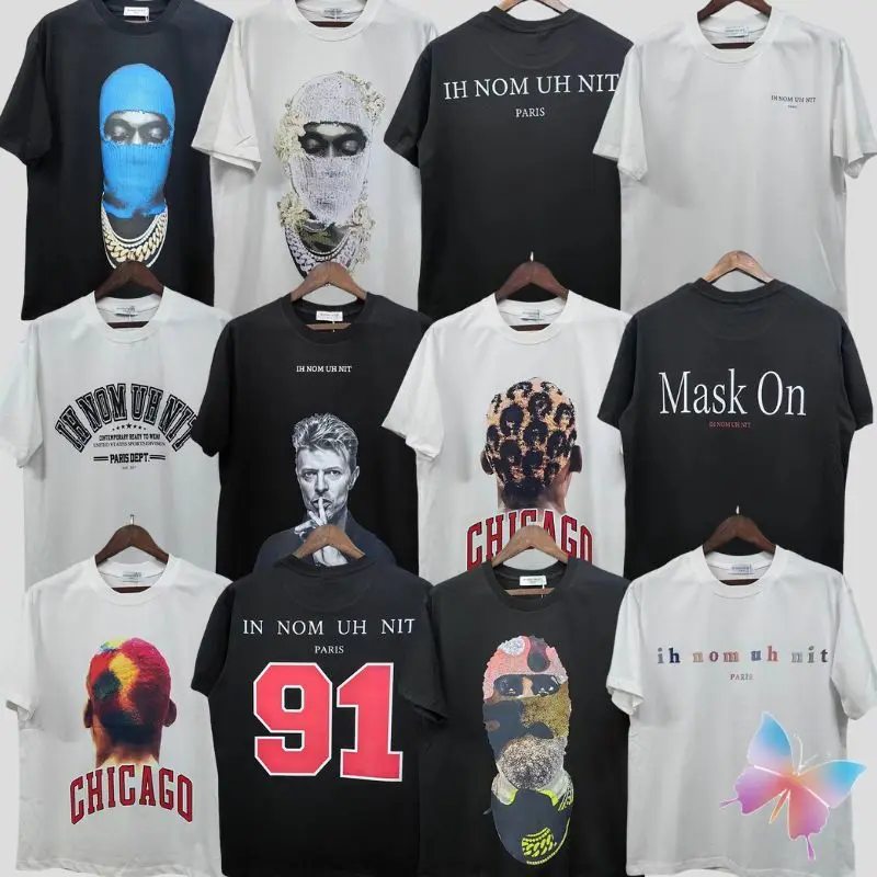 

24ss Summer IH NOM UH NIT Tshirts Collection Hiphop Street 1:1 Original Label Masked Portrait Cotton Short Sleeve Men Women