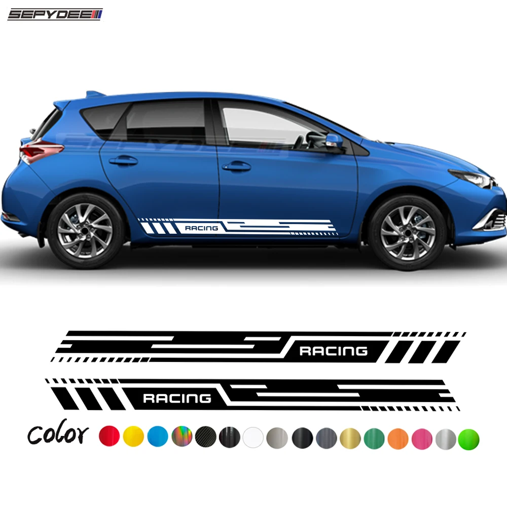 2XCarDoorSideStripeSkirtStickersRacingSportGraphicBodyDecor