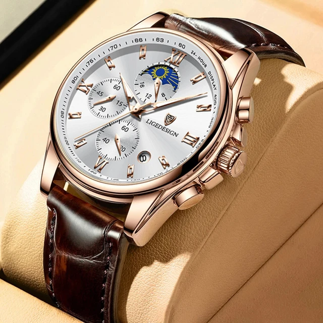 2023 nuovi orologi da uomo LIGE Top Brand Luxury Genuine Leather Casual  orologio al quarzo Sport