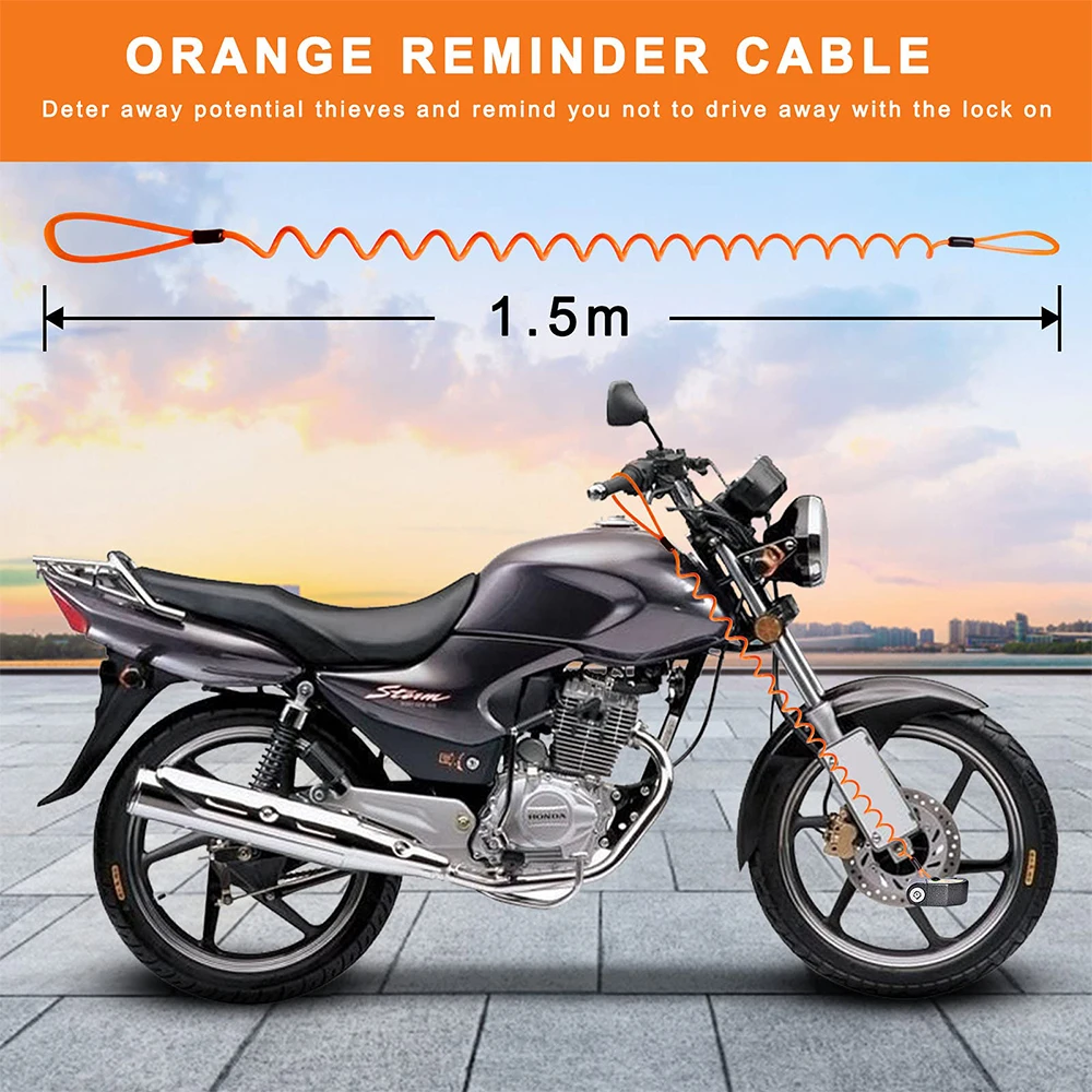 Ouspow Motorcycle Scooter Disc Brake Lock Alarm 110db Loud Waterproof Bicycle Anti-Theft Alarm + Reminder Rope