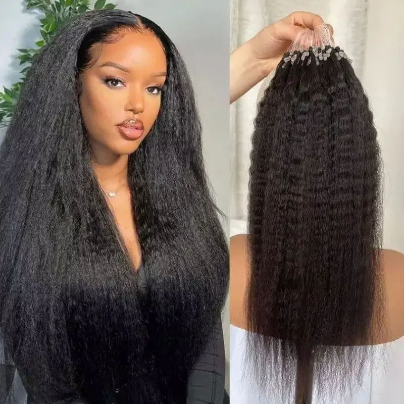 Kinky Straight Microlink Hair Extensions Human Hair Loop Rings Natural Black Brazilian Micro Links Human For Black Women