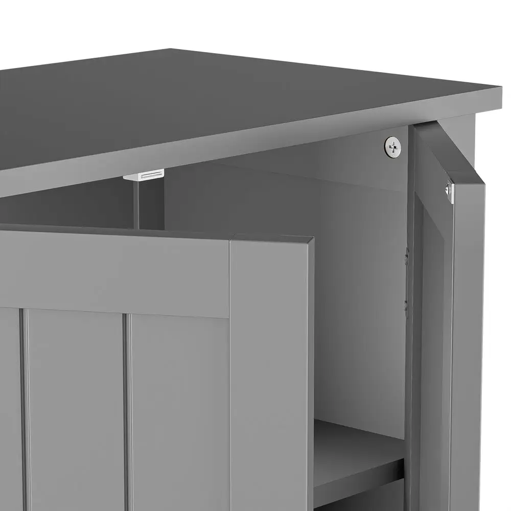 Bathroom Floor Cabinet Storage Grey Wooden Cupboard 3 Shelves Free Standing 4
