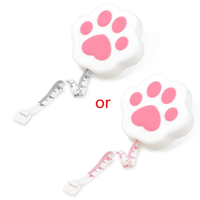 E9LB Cartoon for CAT Paw-shaped Measuring Tape Retractable Double-sided Ruler for TAI