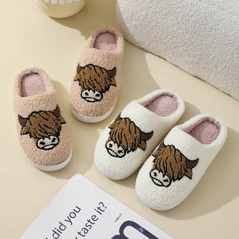 New Cute Cartoon Cow and Horse Winter Cotton Slippers for Men and Women Couples Thick Bottom Warm Cotton Slippers 2