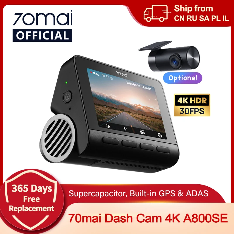 70mai Dash Cam 4K A800SE UHD Support Dual-Channel 24H Parking HDR