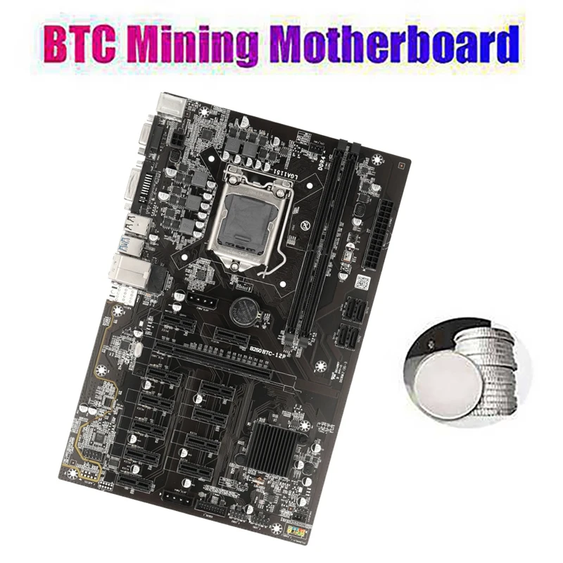 B250 BTC Mining Motherboard With G3900 CPU+Fan+Thermal Grease+Switch Cable 12 PCIE To USB Slot LGA1151 DDR4 RAM SATA3.0 mother board gaming pc