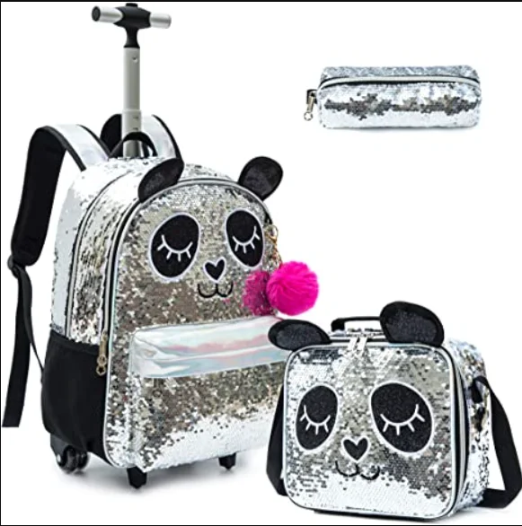 Mochila rodante de 3 piezas para niñas, mochila escolar con ruedas, bolsa de  almuerzo, unicornio - AliExpress