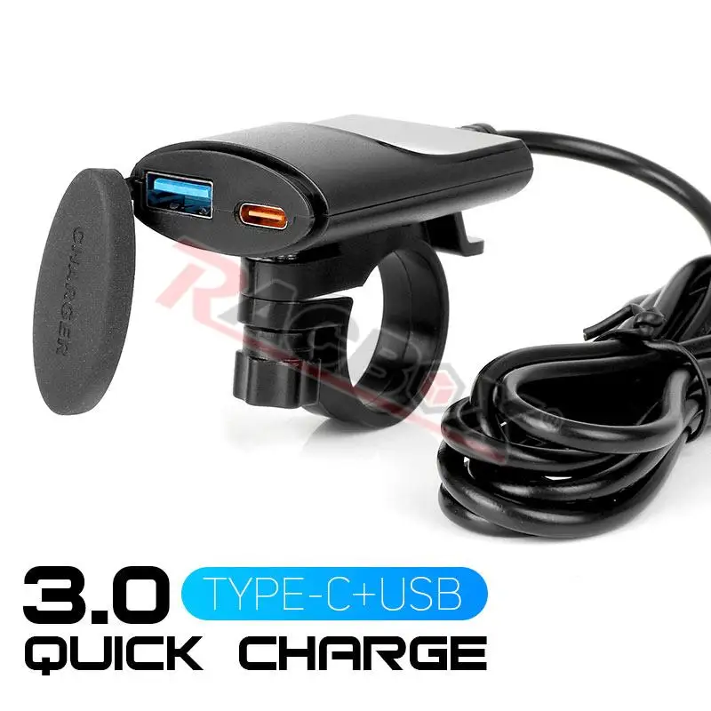 오토바이 ATV 고속 충전 듀얼 고속 충전기, PD + qc3.0, 12V 24V, 자동차 전화 패드, 내비게이션 GPS 슬림 A + C QC3.0 충전기, 22mm