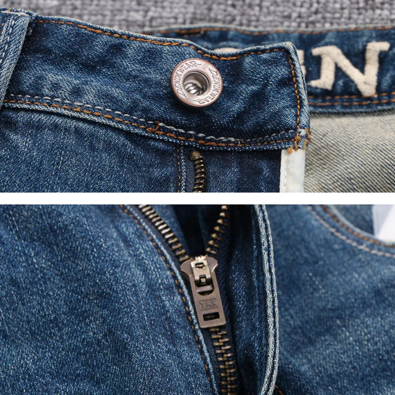 Italian Style Fashion Men Jeans Stretch Slim Fit Ripped Jeans Men Plain Washed Retro Blue Vintage Designer Denim Pants Hombre