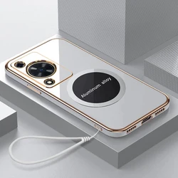Luxury Square Plating Magnetic Attraction Shockproof Silicone Back Cover for Huawei nova Y72 (CXgs6D White)