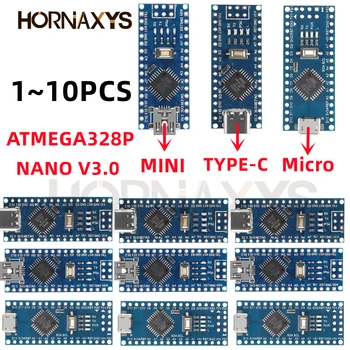 1-10PCS Mini / Type-C / Micro USB Nano 3.0 con bootloader compatibile con il controller Nano CH340 USB Driver 16Mhz ATMEGA328P