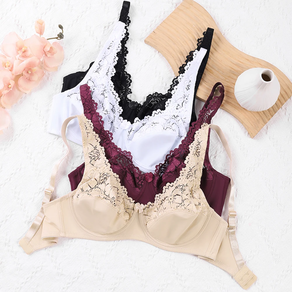 Women Lingerie Plus Size Bras Gorgeous Floral Lace Bra Unlined Underwire Sexy Brassiere Perspective Female Tops Underwear 2