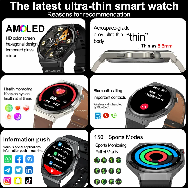 2026 New Ultra Thin Sports Smart Watch Men AMOLED Always Show Time Heart Rate IP68 Waterproof GPS Track BT Call Smartwatch Woman 2