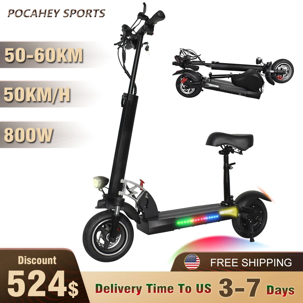 

800W Powerful Electric Scooter 48V 18AH Max Speed 50KM/H 65KM Range 10'' Tires Dual Shock Absorbing Folding EScooter for Adults